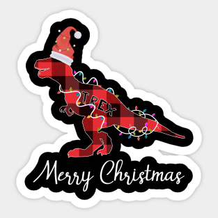 Santa T Rex Plaid Red Buffalo Dinosaur Christmas Pajamas Family Sticker